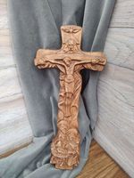 Drewniany krzyż Płaskorzeźba Święty Jezus bierzmowanie prymicje 50