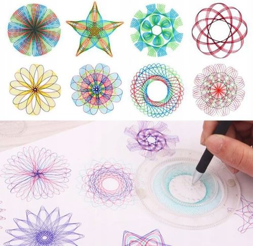 SPIROGRAF KREATYWNY ZESTAW DO RYSOWANIA WZORÓW XXL SZABLONY PISAKI KARTKI na Arena.pl