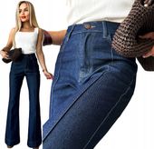 Jeansowe SPODNIE szwedy dzwony JEANSY WIDE LEG jeans kant przeszycie M