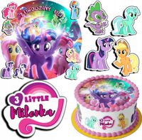 ZESTAW OPŁATEK NA TORT 20CM + 17 POSTACI - MY LITTLE PONY + IMIĘ 15CM 18CM