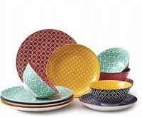 Zestaw 12-cześciowy ceramicznych kolorowych naczyń, serwis dla 4 osób DOWAN