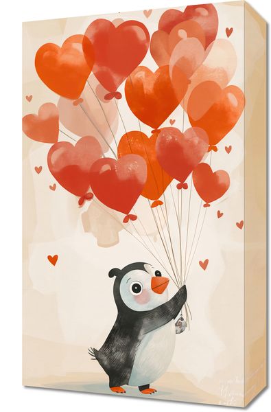 Obraz 30x50cm Pingwinek z Balonami zdjęcie 1