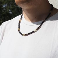 Naszyjnik męski - czarny turmalin, bronzyt, zielony granat i srebro