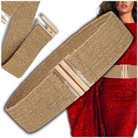 Damski słomiany pasek pleciony prosty beżowy ozdobny pas na talię