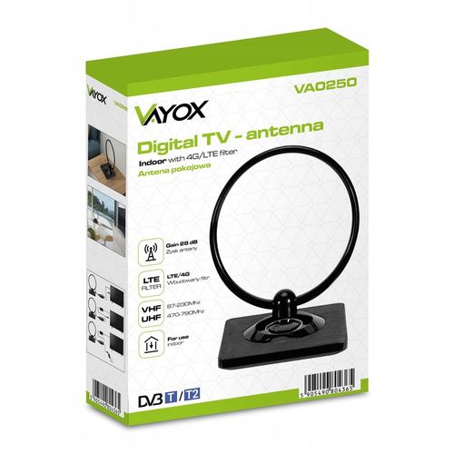 ANTENA POKOJOWA DVB-T2 AKTYWNA DO TV NAZIEMNEJ WZMACNIACZ 4K LTE MUX8 VAYOX na Arena.pl