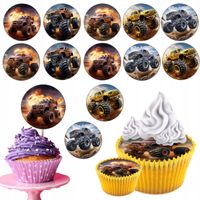 OPŁATEK na BABECZKI MUFFINKI zestaw na urodziny 12szt. - MONSTER TRUCK