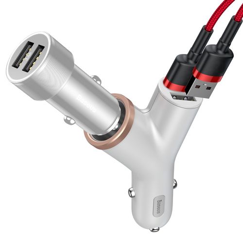 Baseus ładowarka samochodowa Y Type 2USB + gniazdo biała na Arena.pl