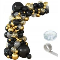 GIRLANDA BALONOWA ZESTAW BALONY CZARNO ZŁOTE WSTĄŻKA TAŚMA KLEJ 105el