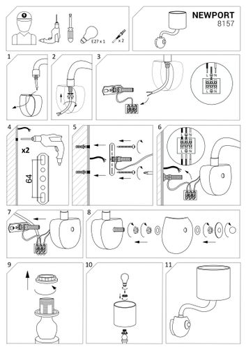 Abażurowa lampa ścienna Newport 8157 elegancki kinkiet biały na Arena.pl