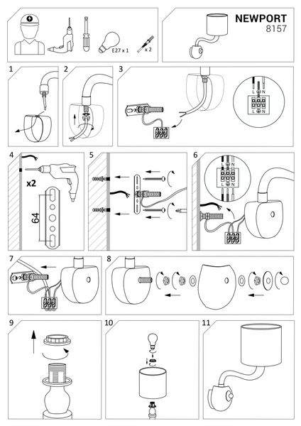 Abażurowa lampa ścienna Newport 8157 elegancki kinkiet biały zdjęcie 5