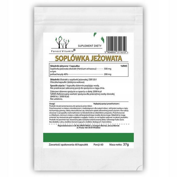 Soplówka Jeżowata 500mg 60kap LION'S MANE PAMIĘĆ MÓZG KONCENTRACJA zdjęcie 4