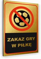 Tabliczka znak informacyjny 40x30 Złota ZAKAZ GRY W PIŁKĘ Aluminiowa