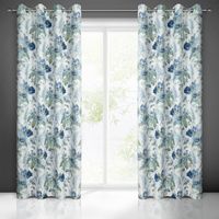 Zasłona gotowa na przelotkach ALVA 140x250 biała w niebieskie kwiaty