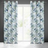 Zasłona gotowa na przelotkach ALVA 140x250 biała w niebieskie kwiaty