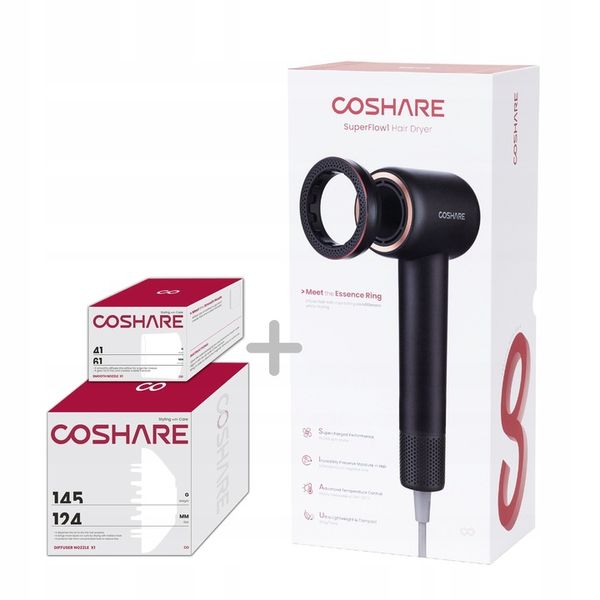 Mocna Suszarka do Włosów COSHARE EssenceRing SuperFlow1 PRO Jonizacja 1600W zdjęcie 9