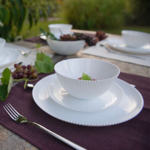 Salaterka okrągła AURORA 20,3 cm szkło białe opalowe ryflowana struktura na Arena.pl