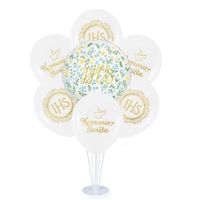 Zestaw balonów na stojaku Komunia Święta kwiaty dekoracja komunijna