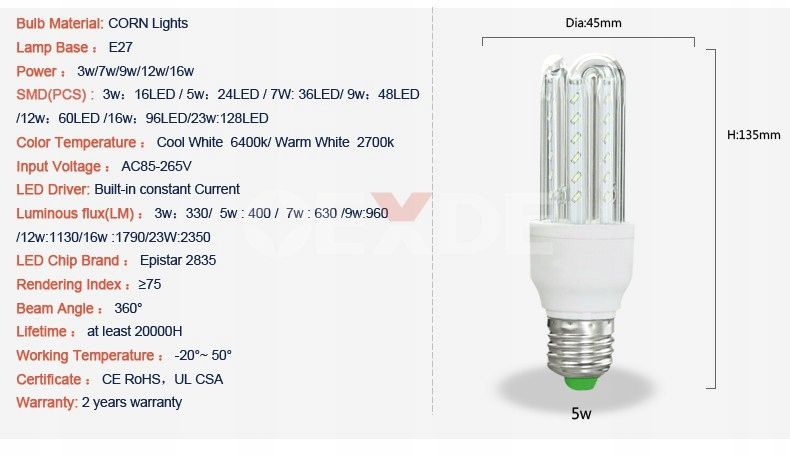 ŻARÓWKA DIODOWA E14 CORN LED 5W CIEPŁA/ZIMNA W-WA zdjęcie 9