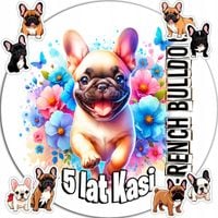 OPŁATEK NA TORT 20CM - PSY Bulldog francuski URODZINY+ IMIĘ 15CM 18CM