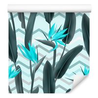 Tapeta nowoczesne liście z kwiatami do salonu