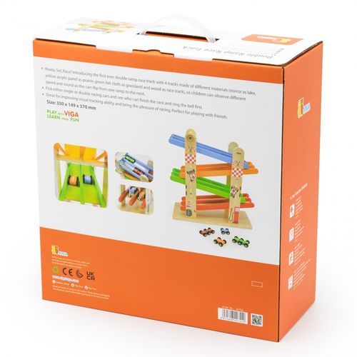 VIGA Drewniana Podwójna Zjeżdżalnia Dla Samochodzików Tor Wyścigowy na Arena.pl