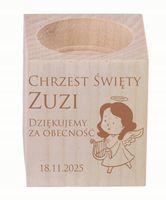 GRAWEROWANY ŚWIECZNIK drewniany podziękowania ZA OBECNOŚĆ NA CHRZEST ŚWIĘTY