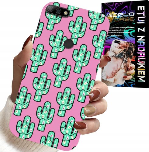 ETUI DO HUAWEI Y7 2018 - KAKTUSY, KAKTUS NA RÓŻOWYM TLE + FOLIA na Arena.pl