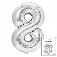 BALON FOLIOWY CYFRĄ CYFERKA 8 SREBRNA NA IMPREZE URODZINOWĄ 40cm