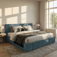 ŁÓŻKO TAPICEROWANE DO SYPIALNI 140x200 ŁÓŻKO PREMIUM Z POJEMNIKIEM MORSKIE