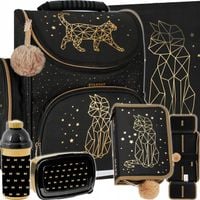 TORNISTER SZKOLNY PLECAK DLA DZIEWCZYNKI ZŁOTY KOTEK FUTERKO 5 elementów