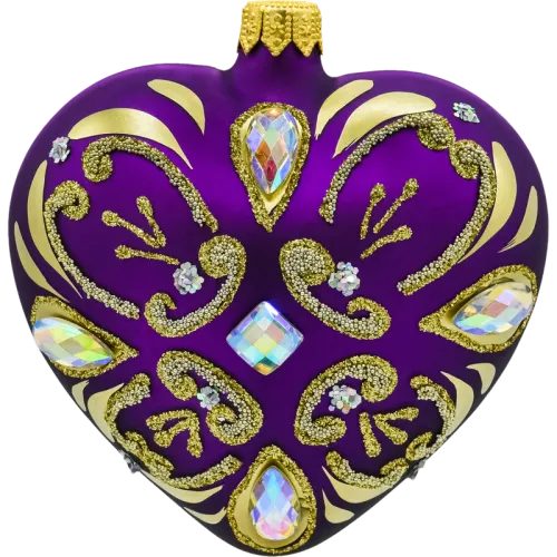 Bombka choinkowa szklaSerce ze złotymi zdobieniami i kryształami: purpurowe na Arena.pl