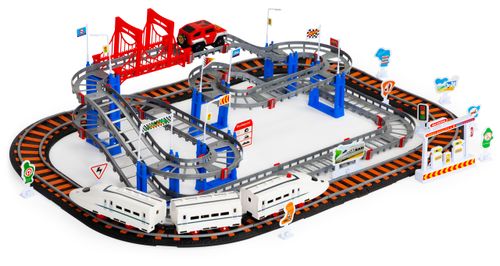 Kolejka i auto na baterie dwa tory miasto 108 elementów na Arena.pl