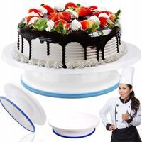 DUŻA OBROTOWA PATERA NA CIASTO 28cm TALERZ DO DEKOROWANIA ZE SZPATUŁKAMI