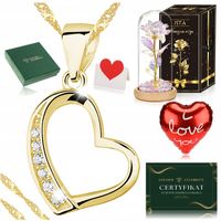 ZŁOTY DAMSKI NASZYJNIK SERCE DLA CÓRKI 925 ŁAŃCUSZEK ZAWIESZKA+RÓŻA WIECZNA