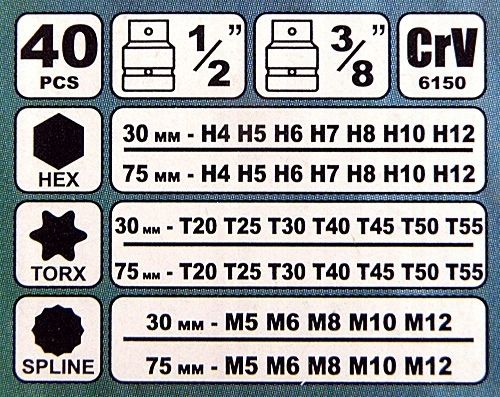 KOMPLET ZESTAW BITÓW TORX HEX SPLINE 40 ELEMENTÓW S10631 na Arena.pl