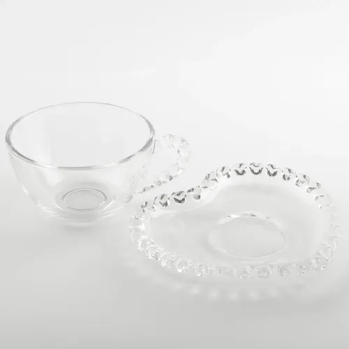 FILIŻANKA ZE SPODKIEM SZKLANA AMORA 200ML NA KAWĘ UNIWERSALNA WZÓR SERCE na Arena.pl