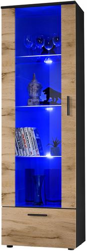 Witryna Szklana Regał Salon Czarny/Dąb Wotan z Półkami Bez LED 192x60 na Arena.pl