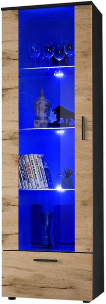 Witryna Szklana Regał Salon Czarny/Dąb Wotan z Półkami Bez LED 192x60 zdjęcie 2