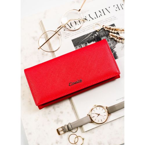 portfel damski ze skóry ekologicznej w czerwonym kolorze zamykany na Arena.pl