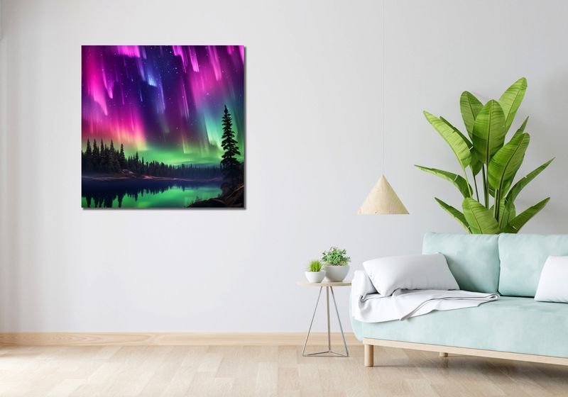 Obraz 90x90cm Zorza Nad Lasem zdjęcie 2