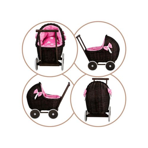 lili WIKLINOWY WÓZEK DLA LALEK Z różowym OBSZYCIEM 55X30 H45 CM na Arena.pl