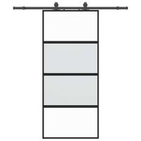 Drzwi przesuwne z zestawem okuć czarne 90x205cm szkło hartowane