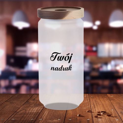 Pojemnik szklany 950 ml z drewnianą przykrywką z Twoim nadrukiem na Arena.pl