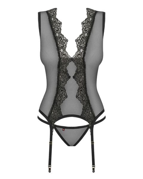 Meshlove gorset i stringi czarny - Obsessive L/XL zdjęcie 3