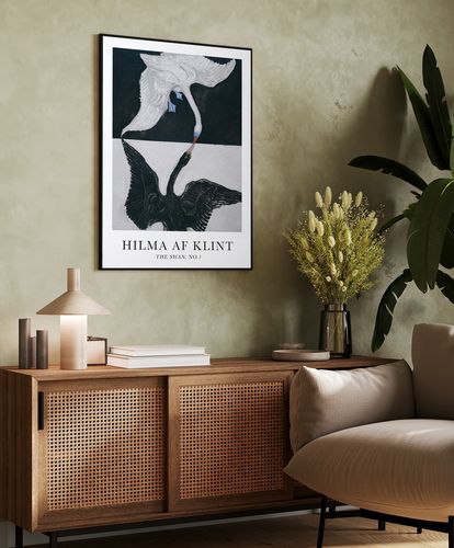 Plakat hilma af klint łabędź biały czarny 61x91 cm w czarnej ramie na Arena.pl