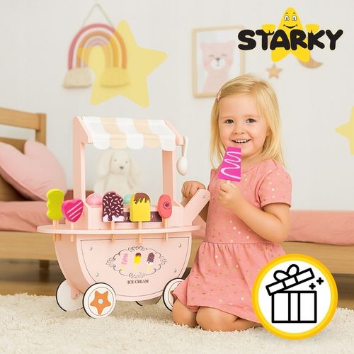 Lodziarnia drewniana dla dzieci zabawka wózek na kółkach lody gałki patyku na Arena.pl