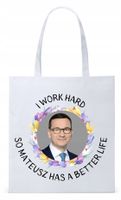 Mateusz Morawiecki Pis Torba Eco Biała Shopper Z Nadrukiem Ze Zdjęciem