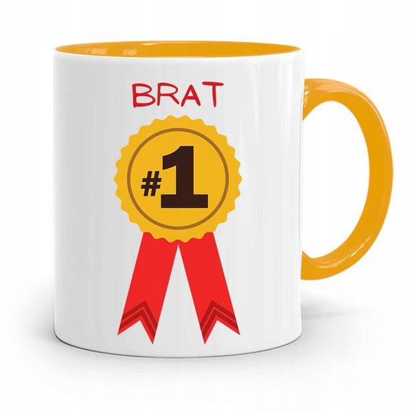 Kubek Żółty Prezent Dla Brata Brat Numer Jeden Z Nadrukiem Ze Zdjęciem zdjęcie 1