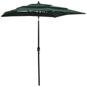 Emaga 3-poziomowy parasol na aluminiowym słupku, zielony, 2x2 m