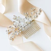 Grzebyk złoty z cyrkoniami kryształkami stroik ozdoba na włosy ślubny GLAM